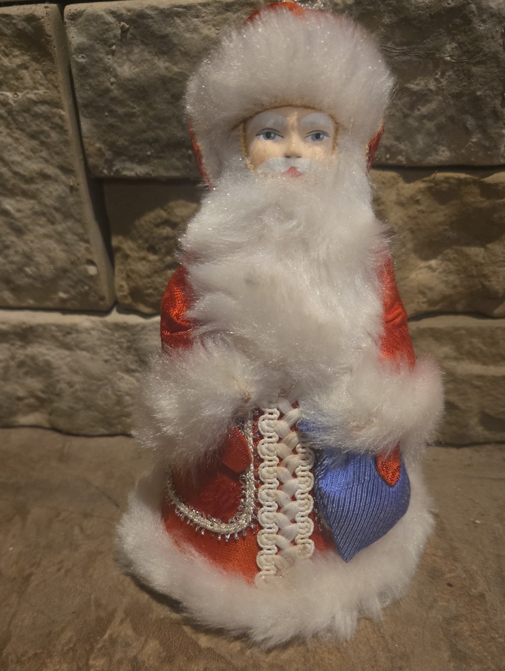Vtg Russian Cone Santa Claus  Handmade Folk Art Doll Painted Porcelain Face